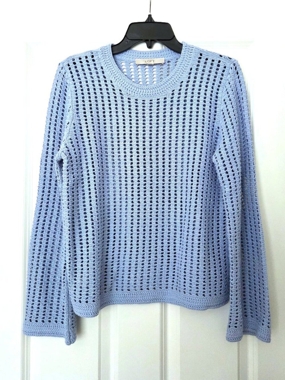 Loft Blue Open Stitch Flare Sleeve Sweater